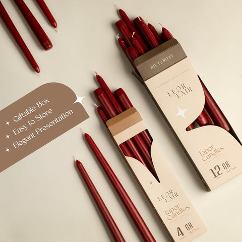 Leor & Lair Red Taper Candles, 4 Pack, 10" Dark Red Candlesticks