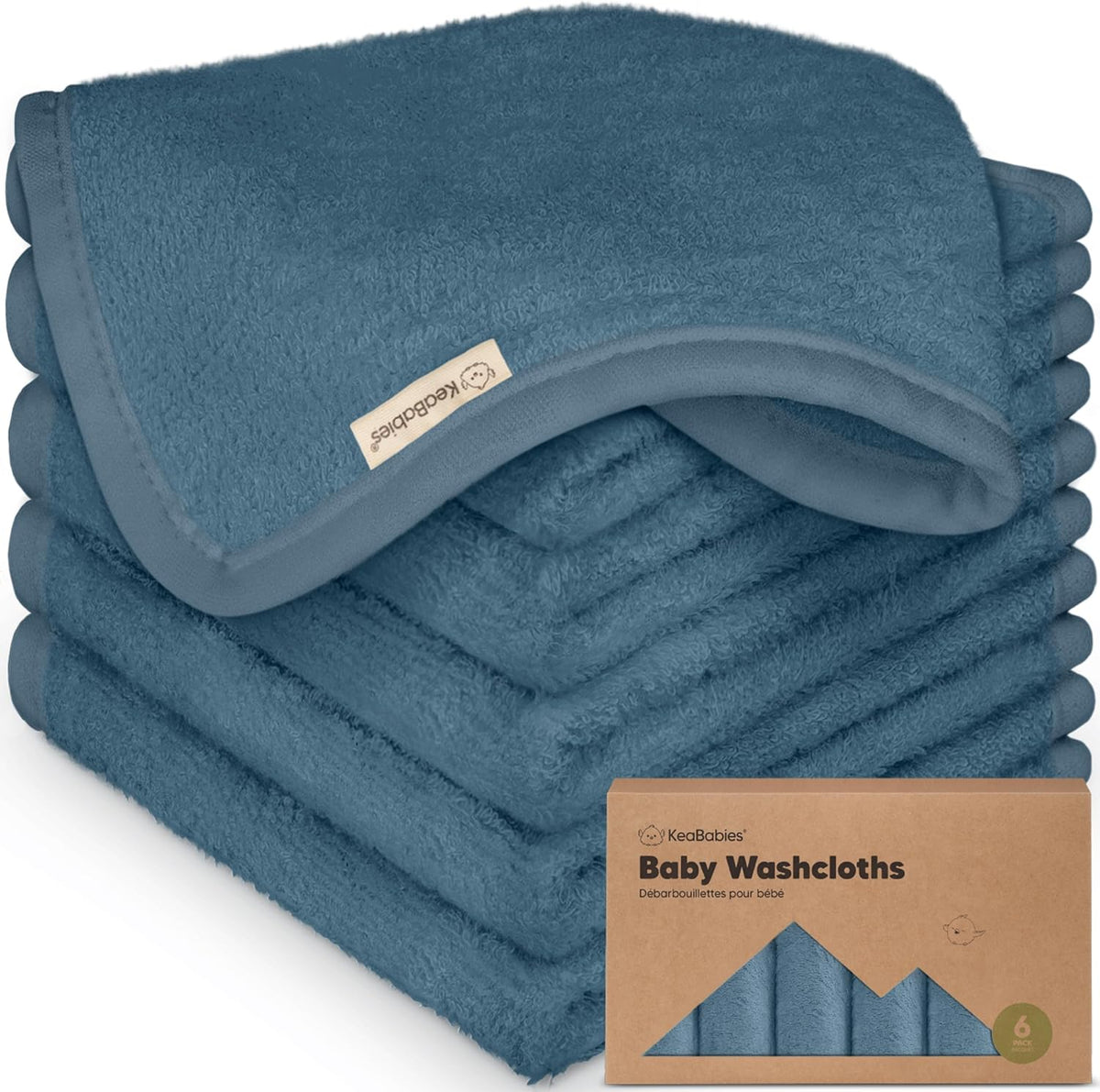 6-Pack Baby Washcloths, Soft Absorbent Washcloths for Face, Body(Navy Blue)
