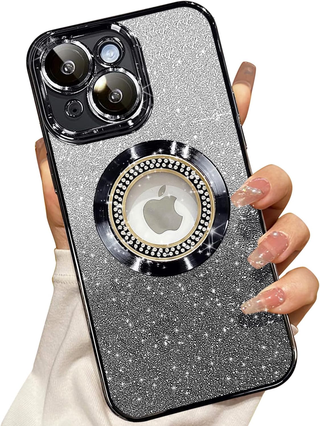 Misscase for iPhone 15 Magnetic Glitter Case Compatible with MagSafe,Full Protection Slim Shockproof Anti-Scratch Case with Camera Lens Protector Logo View Dust-Proof Net for Women Black