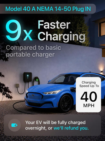 EVIQO Level 2 EV Charger J1772 40A NEMA 14-50 - 240V Wall Charging Station