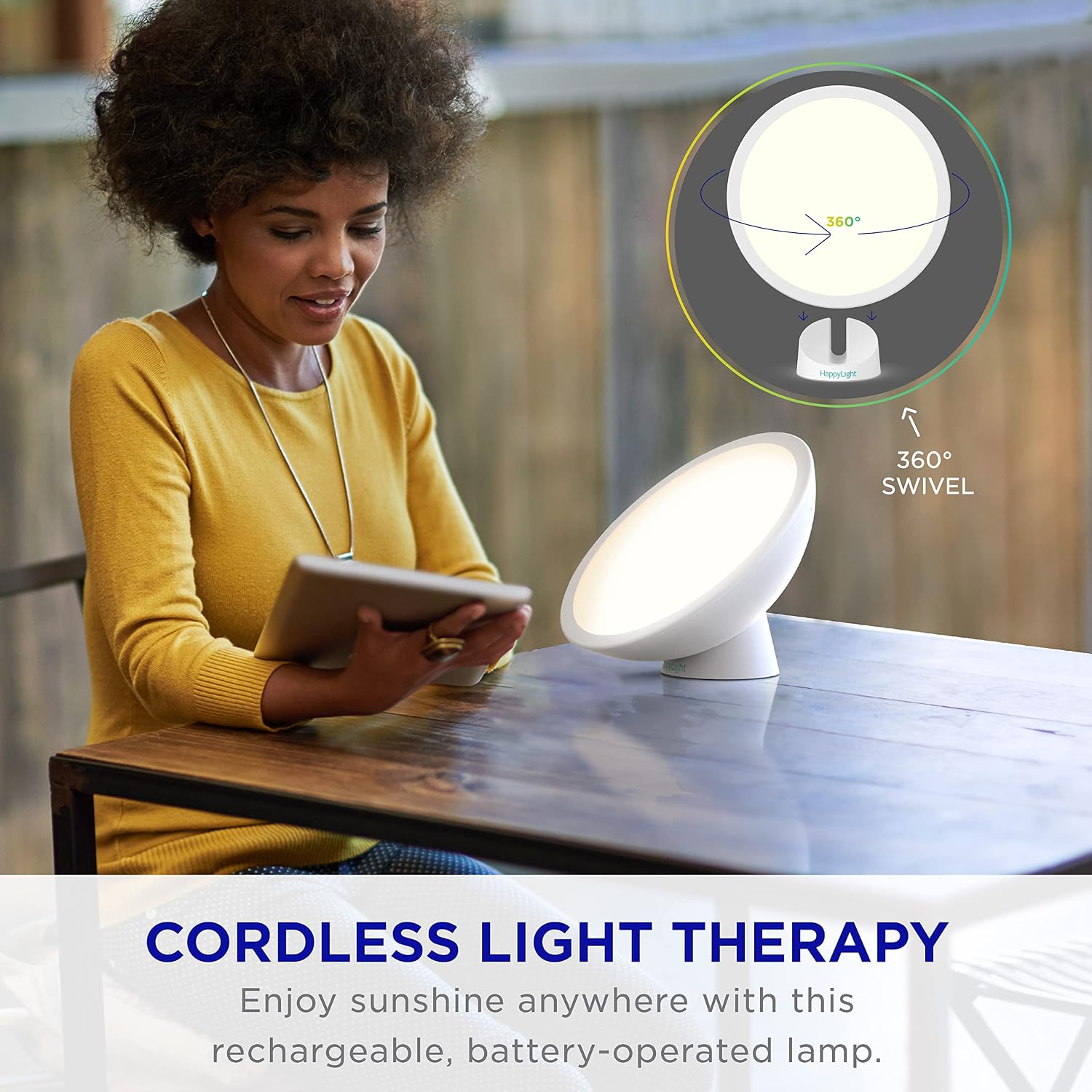Verilux HappyLight Halo Cordless LED Light Therapy Lamp, 10,000 Lux