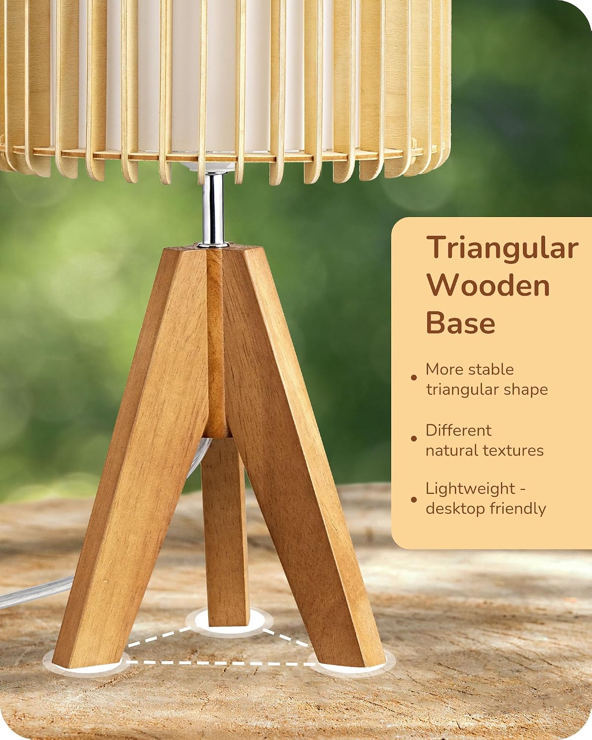 EDISHINE 14.17" Small Table Lamp, Wood-Colored Hollow Shade, E26 Base