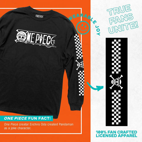 Ripple Junction One Piece Men's Long Sleeve T-Shirt Anime Straw Hat Pirates Jolly Roger Sleeve Graphic Officially Licensed