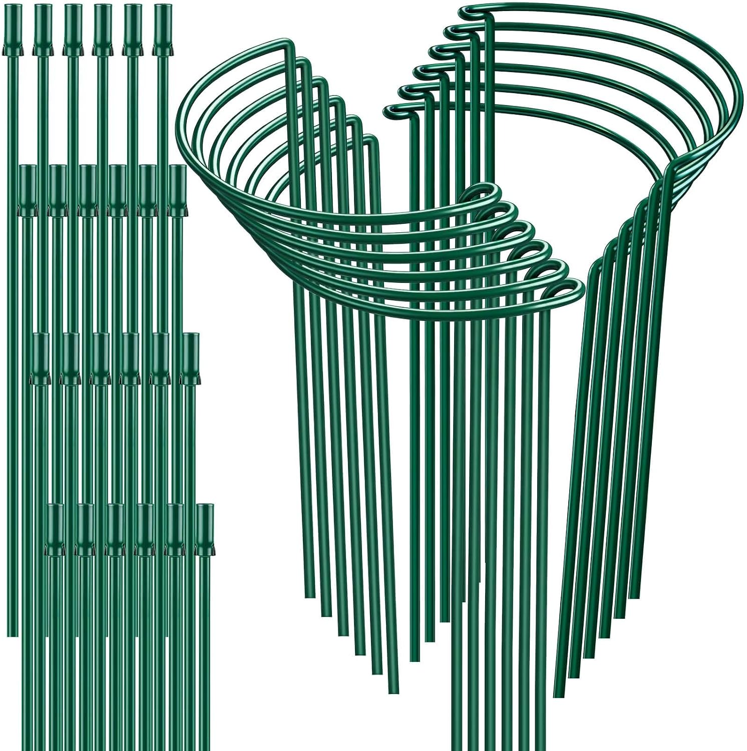12 Pack 32 or 16 inch Adjustable Plant Support Stakes, Heavy-Duty Half Round Peony Support, Garden Plant Stakes Cage for Outdoor Plants, Peony, Tomato, Hydrangea, (16In Support +16In Extension Tubes)