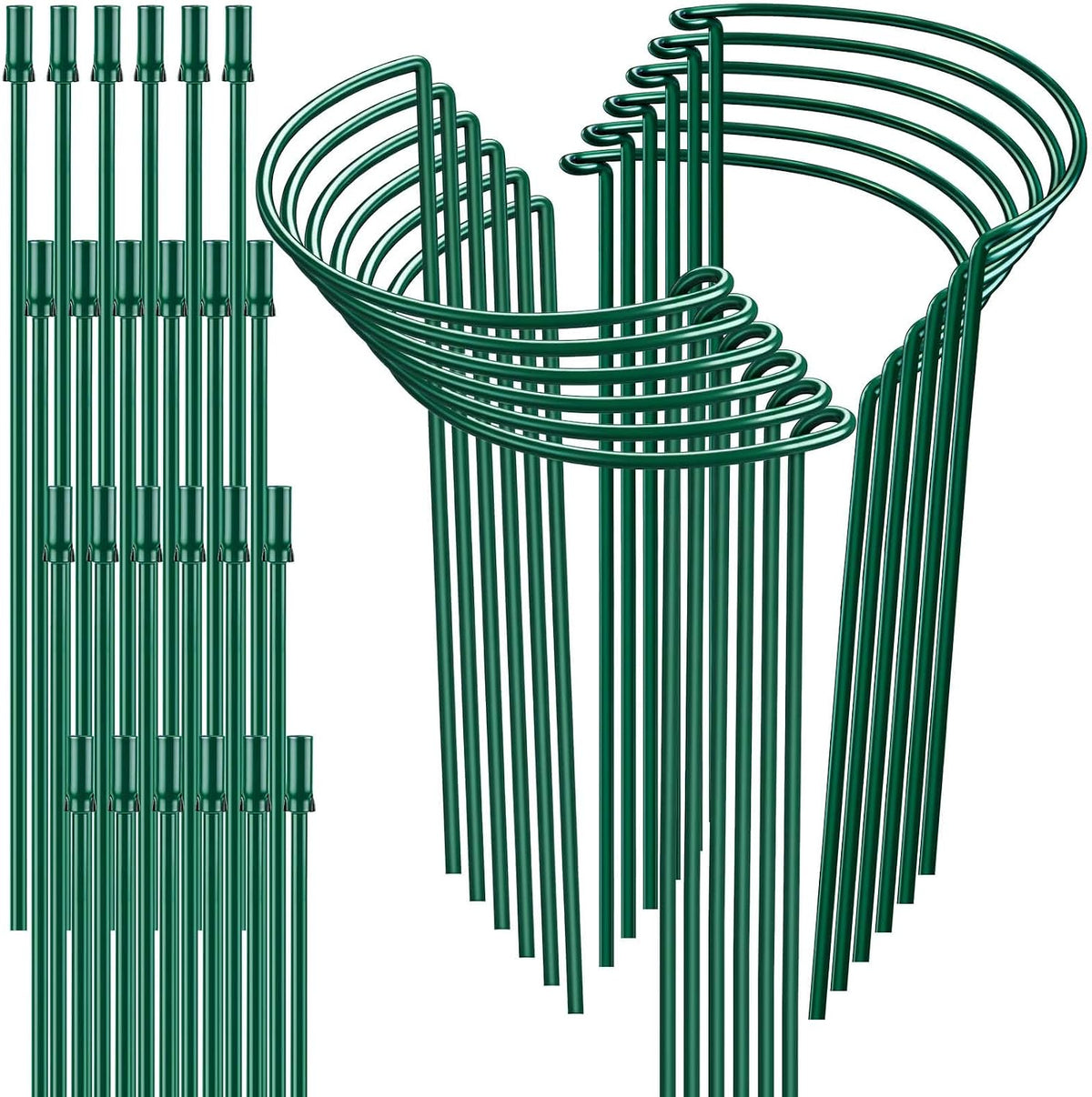 12 Pack 32 or 16 inch Adjustable Plant Support Stakes, Heavy-Duty Half Round Peony Support, Garden Plant Stakes Cage for Outdoor Plants, Peony, Tomato, Hydrangea, (16In Support +16In Extension Tubes)