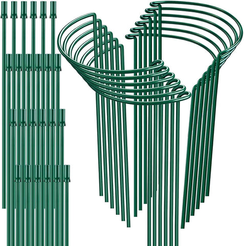 12 Pack 32 or 16 inch Adjustable Plant Support Stakes, Heavy-Duty Half Round Peony Support, Garden Plant Stakes Cage for Outdoor Plants, Peony, Tomato, Hydrangea, (16In Support +16In Extension Tubes)