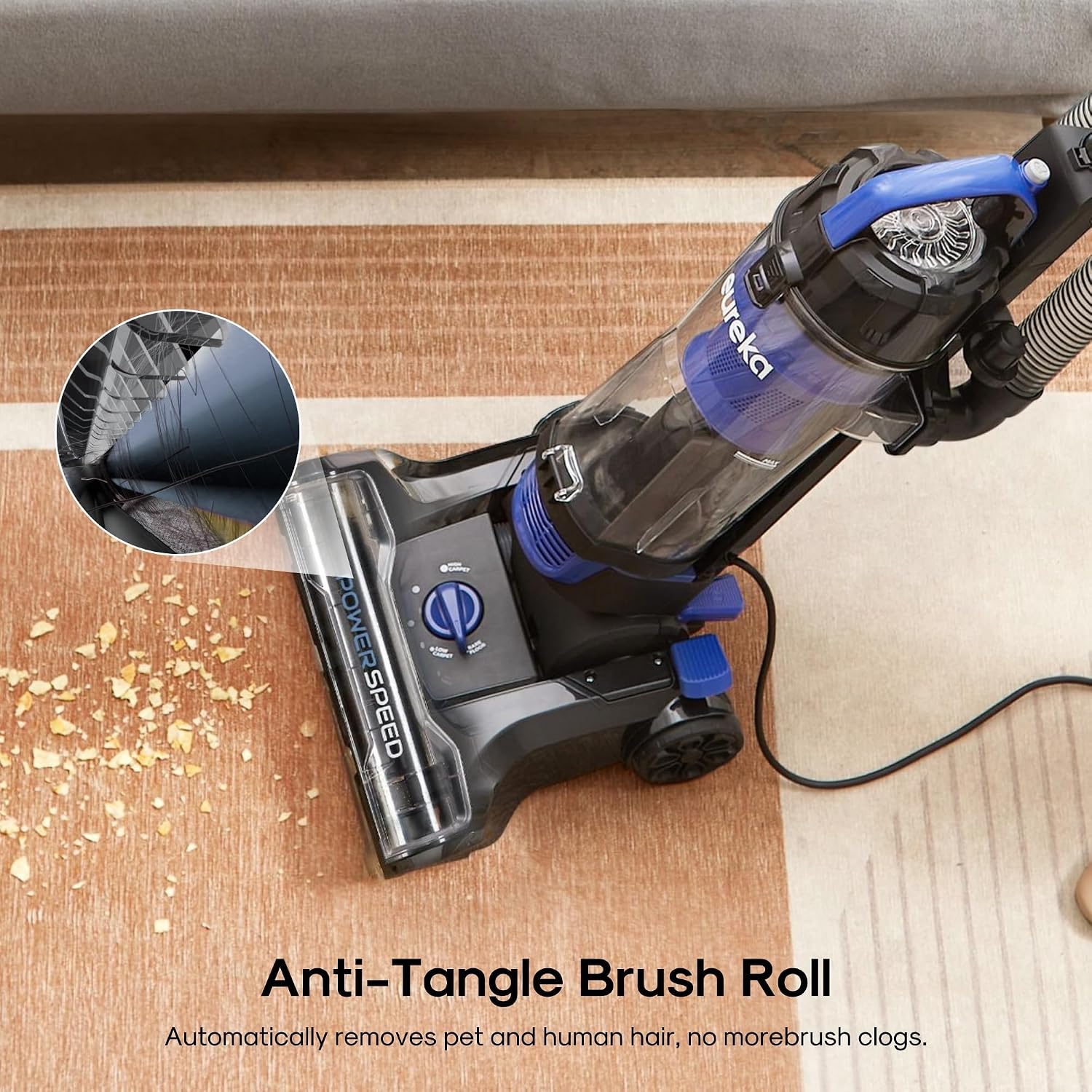 Eureka Lightweight Powerful Upright Vacuum Cleaner for Carpet and Hard Floor, PowerSpeed, New Model,Blue,black/New Model