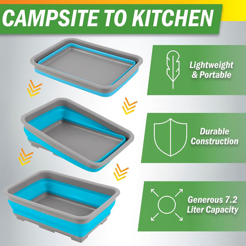 Collapsible Bucket for Cleaning 2-Pack - 7.27L Foldable Wash Bin Dish Tubs - Collapsible Wash Basin or Camping Sink Set for Beach, Tailgating or Soaking Laundry - Cleaning Supplies by Wakeman (Blue)