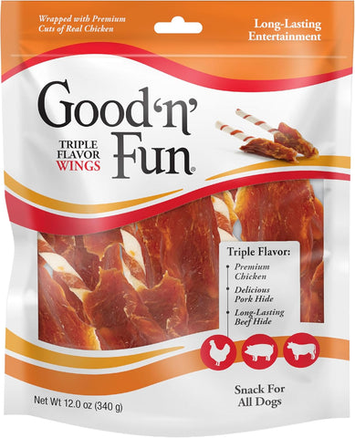 Good 'n' Fun Wings Long-Lasting Dog Treat Made With Real Protein, 12 oz