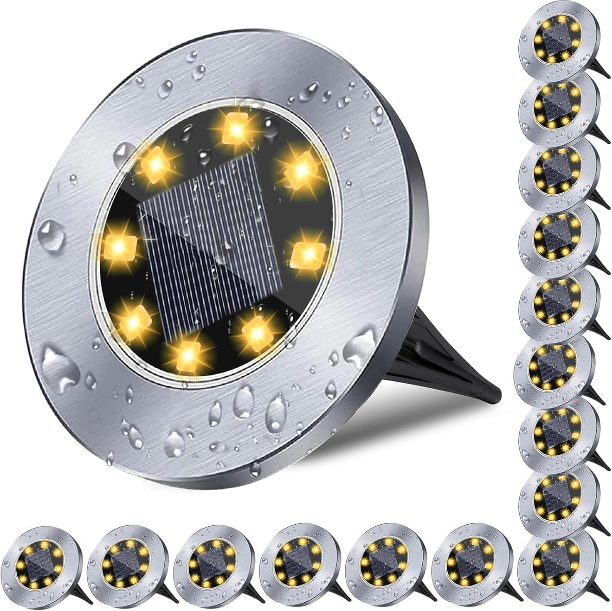 4.6 Inch Diameter Solar Ground Lights, Waterproof Solar Garden Lights, Outdoor Garden Waterproof Bright in-Ground Light, Landscape Lighting for Pathway,Yard,Lawn,Patio,Walkway (16 Pack Warm Light)
