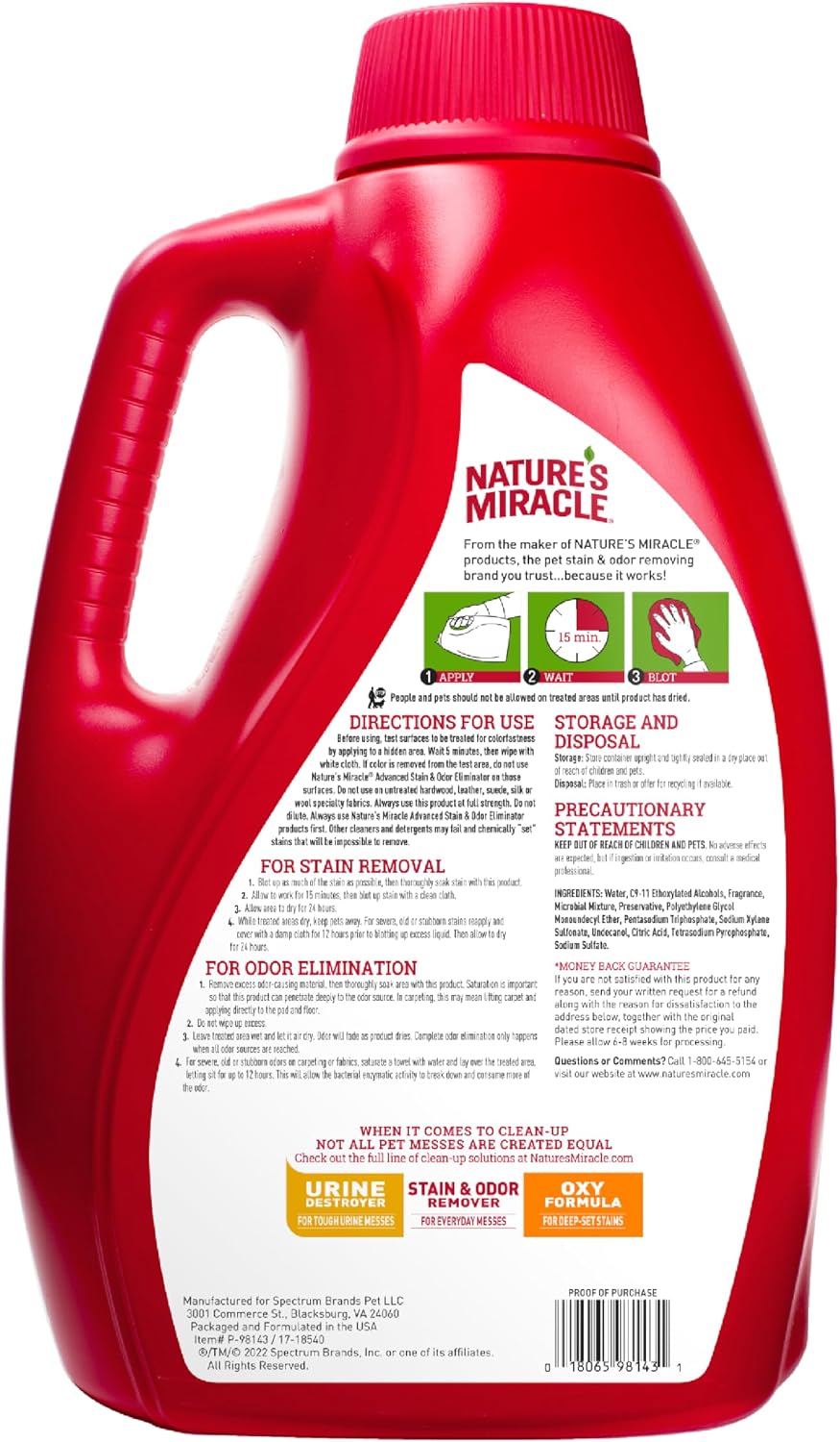 Nature’s Miracle Advanced Dog Stain & Odor Eliminator, Severe Mess, 1 gal