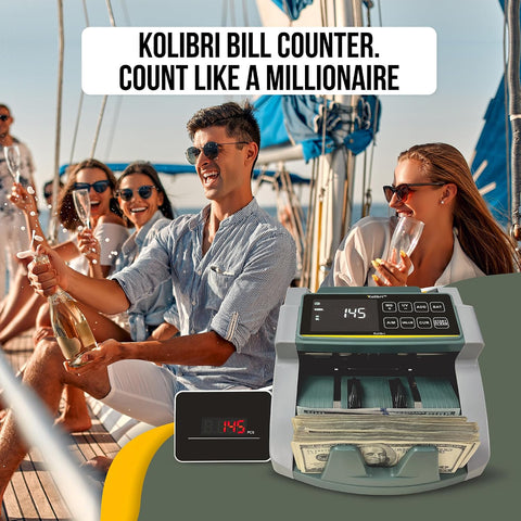 KOLIBRI Money Counter Machine I UV/MG I Set Value Count I LCD Display I Business Grade I Dollar, Euro I Advanced UV/MG/IR/DD/HLF Detection I 1,500 Notes/Min I 1-Year Warranty I KOLIBRI UV/MG