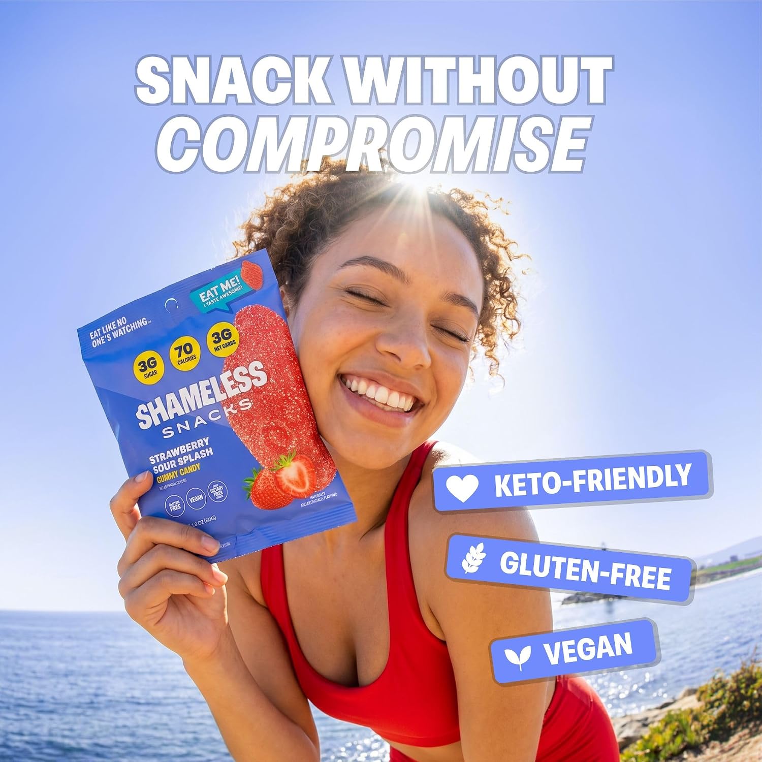 Shameless Snacks Strawberry Sour Splash Gummy Candy & Fruit Snacks - Keto