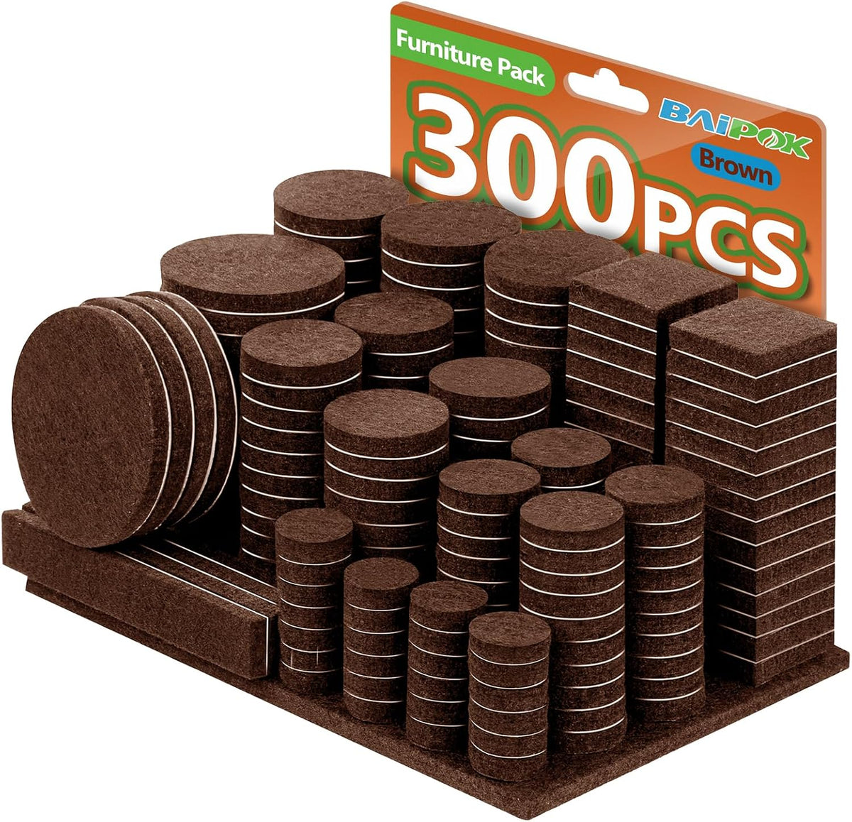 Furniture Pads Felt Pads 300 Pieces Huge Pack Furniture Felt Pads, Brown