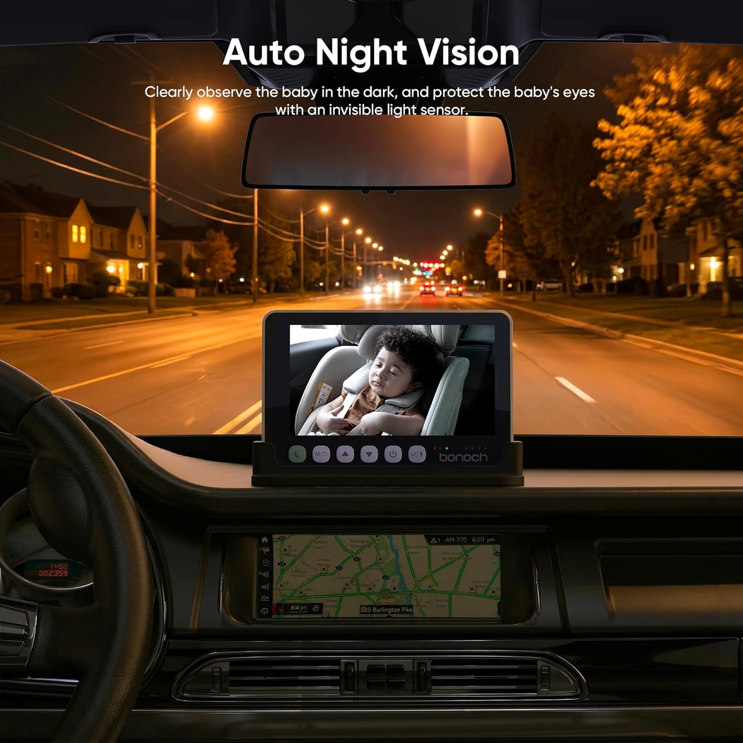 bonoch 5" 1440P Baby Car Camera, Clearest Monitor, 360° Rotating Wide View
