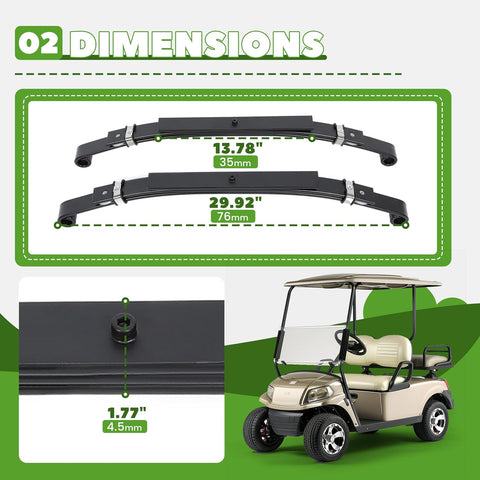 KUAFU Rear Leaf Springs Compatible With Club Car DS Golf Cart 1981-Up Heavy Duty 3 Leafs with Bushings and Sleeves/Set of 2