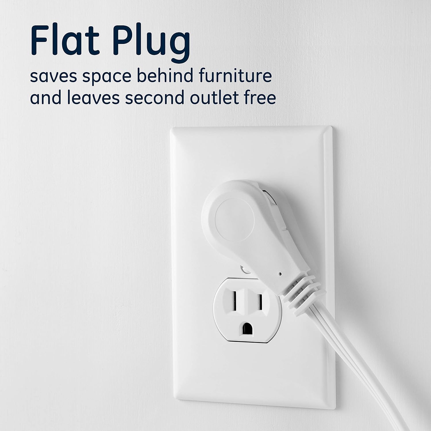 GE 3-Outlet Flat Extension Cord, 15 Ft Grounded Extension Cord