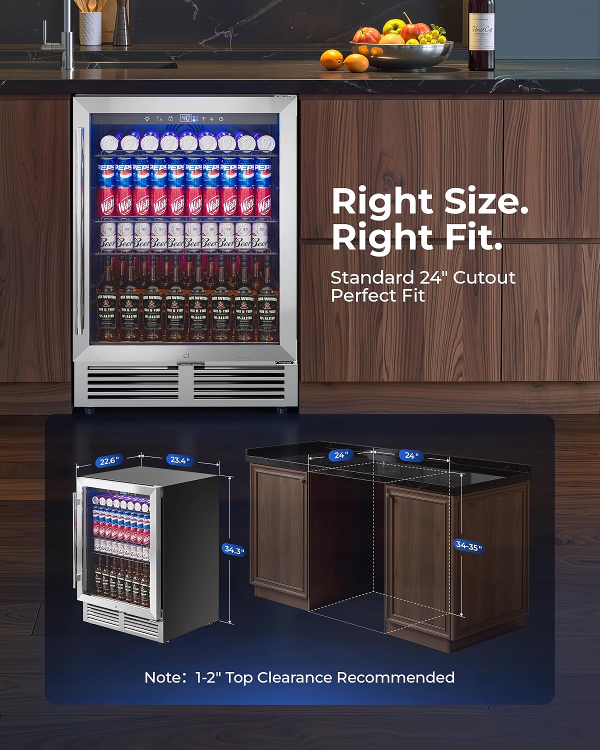 Built in Beverage Refrigerator, 24 Inch Under Counter Drink Fridge,185 Can