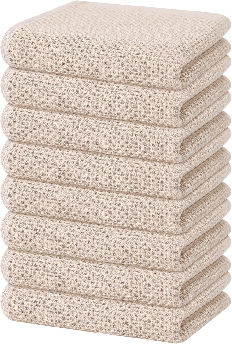 Homaxy 100% Cotton Waffle Weave Kitchen Dish Towels 8-Pack, Beige