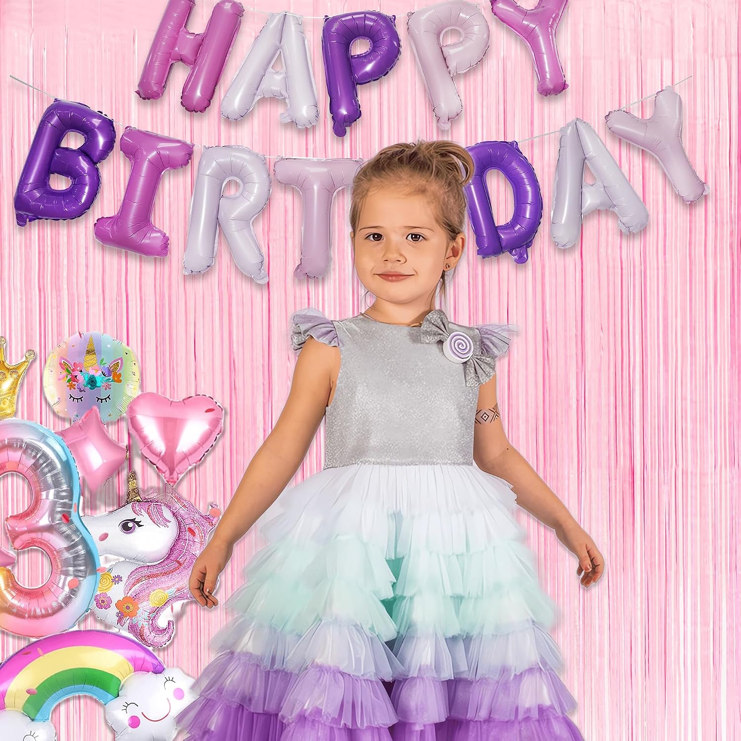 Pastel Pink Party Backdrop Decoration - GREATRIL Baby Pink Foil Fringe Streamers for Baby/Boo Day/Valentines/Cowgirl/Sweet/Cloud/Unicorn/Princess/Bow Themed - 3.2ft X 8.2ft - 2 Packs