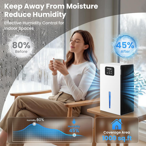 Dehumidifier for Home with Auto Shutoff Sleep Mode, 1000 Sq Ft