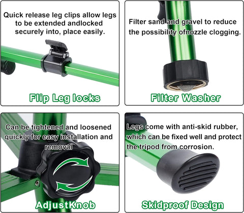 Biswing Impact Sprinkler Head on Tripod Base, Heavy Duty Lawn Sprinklers, 360 Degree Large Area Irrigation, Metal Sprinkler Nozzle & Solid Alloy Metal Extension Legs Flip Locks, 1 Pack