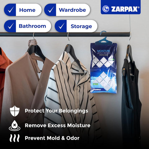 ZARPAX Hanging Moisture Absorber Bags Activated Charcoal 10.5oz - Set of 10