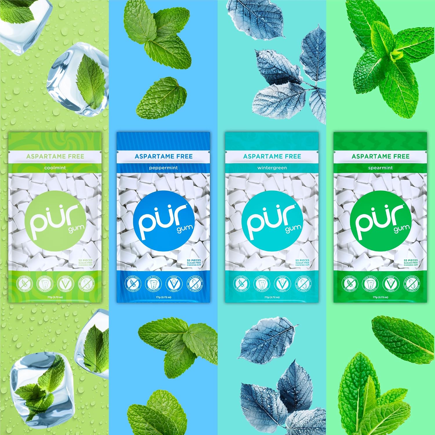 PUR Gum, Variety Pack, Xylitol Gum, No Artificial Flavor, 440 Count (8x55)