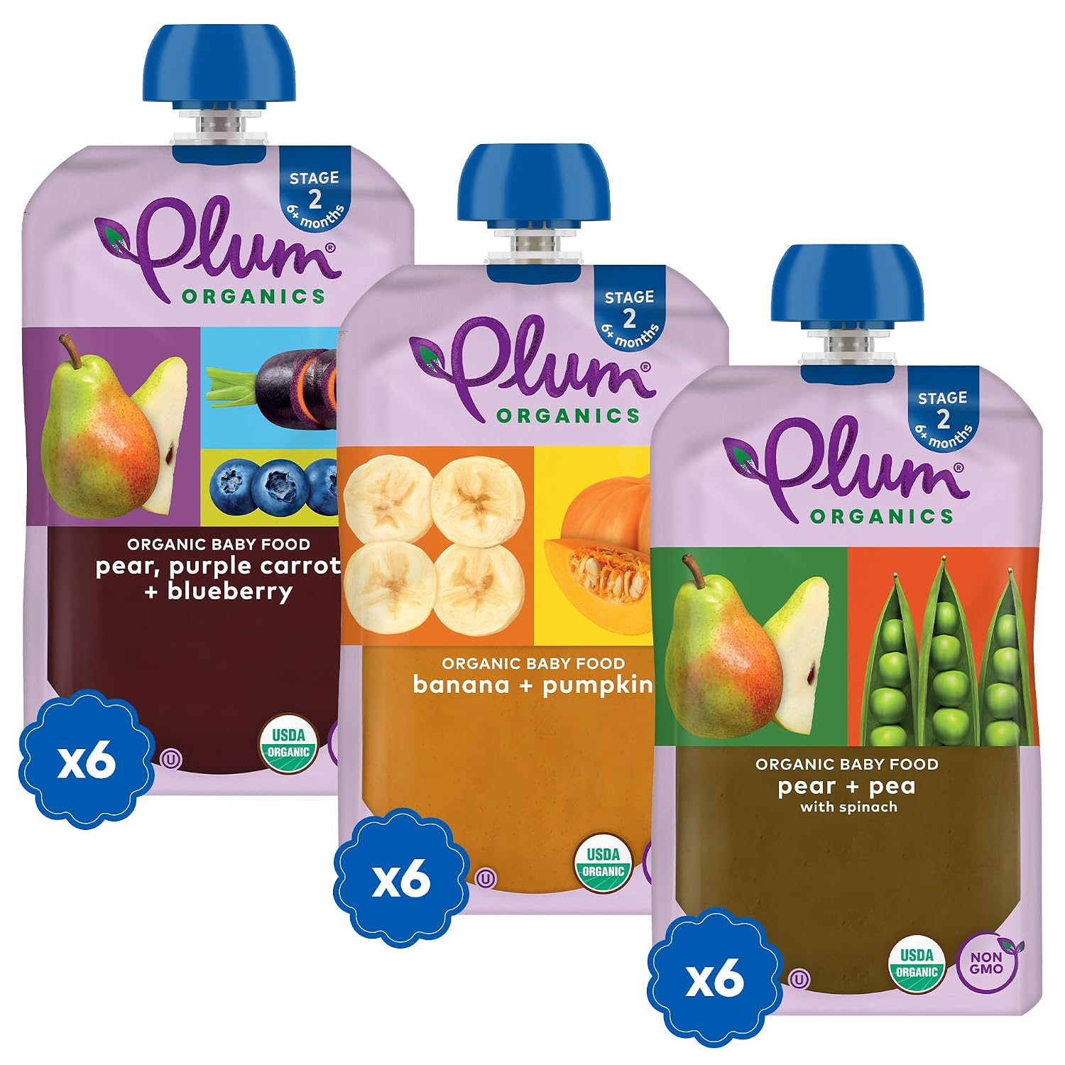 Plum Organics 6+ Months Baby Food Variety Pack, 3 Flavors, 4 oz, 18 Pack