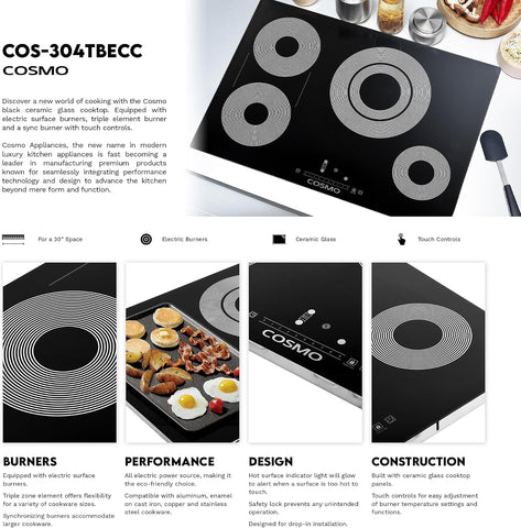 30 in. Vista Coll 4 Burner Electric Cooktop Triple Zone Burner Sync Burners