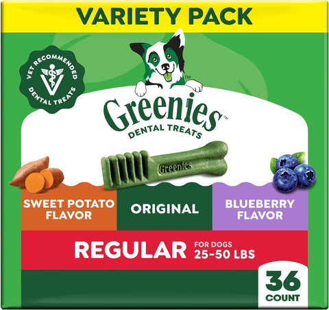 Greenies Regular Dental Dog Treats Flavor, Variety Pack, 36 Count