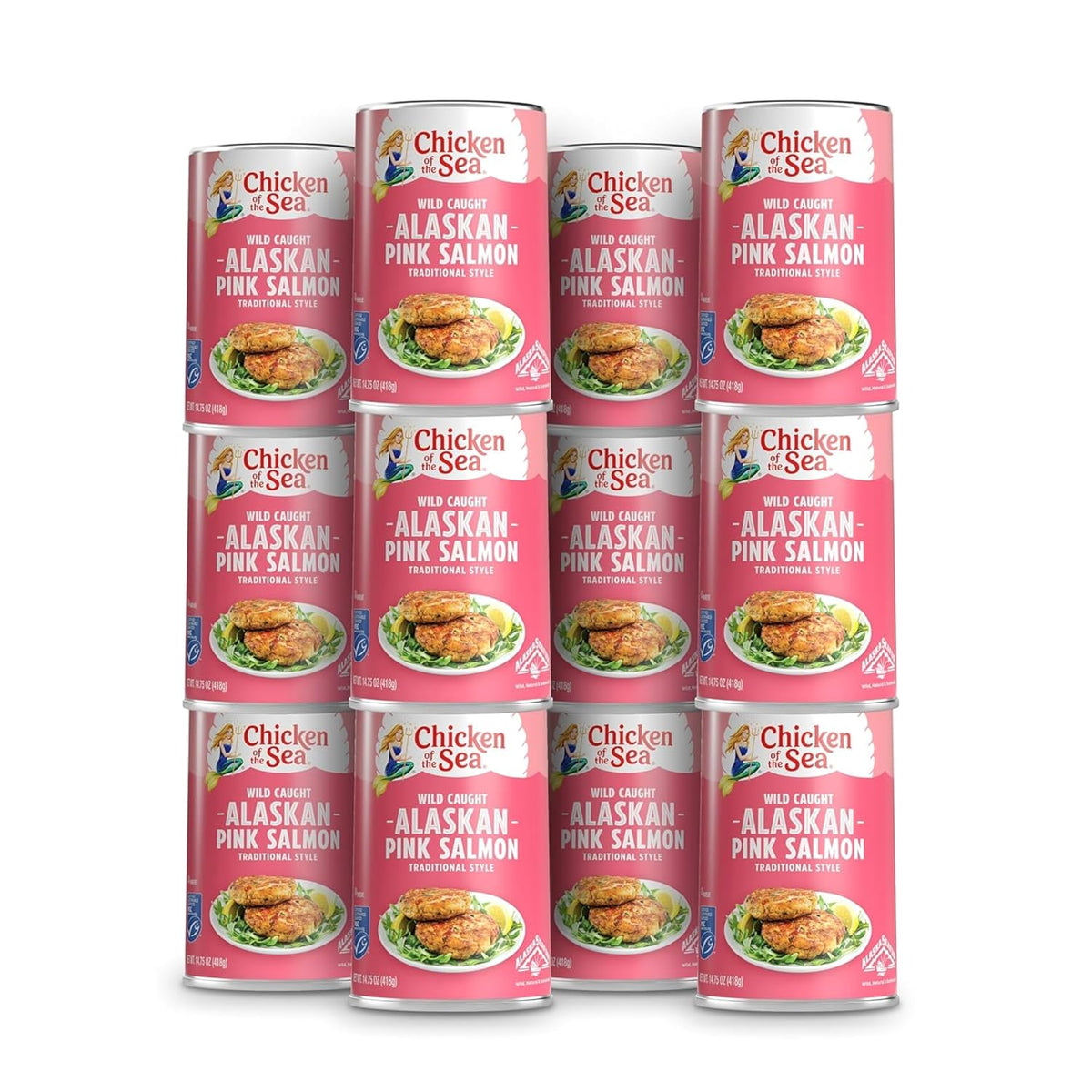 Chicken of the Sea Traditional Style Alaskan Pink Canned Salmon, 14.75 Ounce Cans, 12-Count – High Protein Lean Wild Caught Salmon – Delicious, Nutritious Wild Salmon for Burgers, Pasta, & More