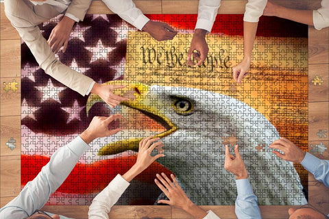 Wooden Puzzle 1000 Pieces Patriotic Symbols of The United States of America United States Jigsaw Puzzles for Children or Adults Educational Toys Decompression Game