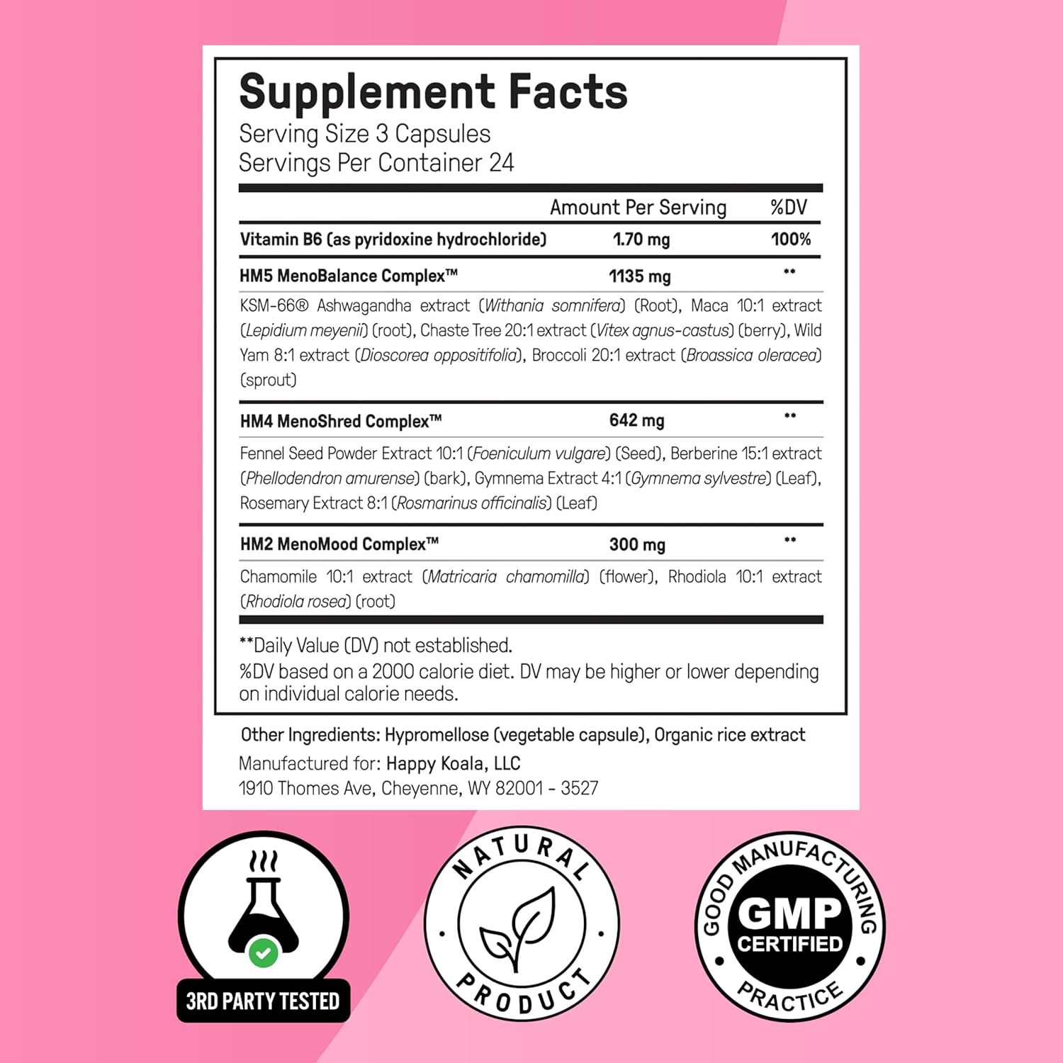 Happy Mammoth **Not Available Hormone Harmony Natural Hormonal Support for Women, Relief for Menopause, Perimenopause, Healthy Hormonal Balance, Hot Flashes. 72 Capsules.
