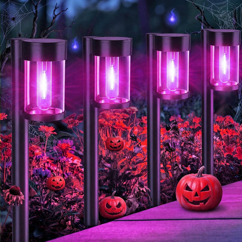 Mancra 10 Pack Solar Pathway Lights Outdoor, Solar Halloween Lights Purple LED Path Landscape Lighting for Garden Yard Walkway Driveway Halloween Decor