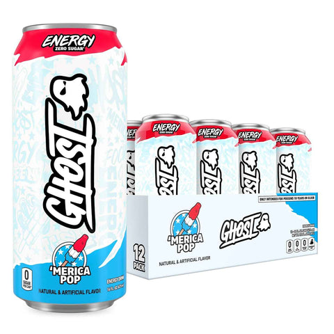 GHOST Energy Drink, Zero Sugars, 12-Pack, 'Merica Pop, 16oz
