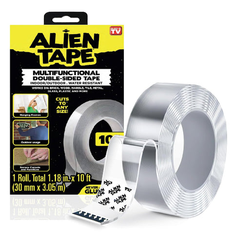 ALIEN TAPE Heavy Duty Double Sided Tape, Nano Tape, Feet Clear Adhesive Tape for Poster Photo Wall Decor As Seen on TV, (1 Roll - 7 Feet)