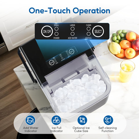 HealSmart Countertop Ice Maker Machine, Fast Making 9 Ice Cubes in 6 Minutes, Self-Cleaning with Scoop, Basket & Handle, 26.5lbs/24Hrs, 2 Sizes Bullet Ice, Portable for Kitchen, Office, Party, Black