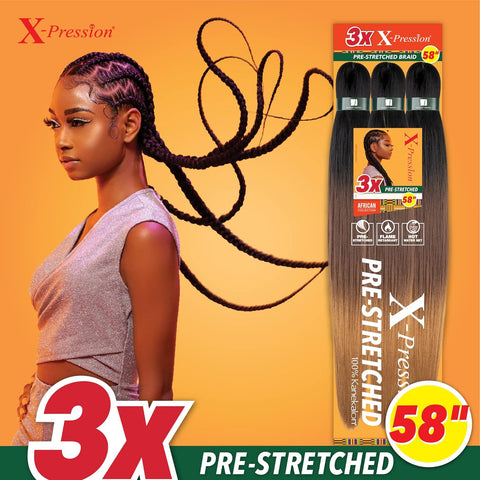 Sensationnel X-Pression Prestretched Braids-3X 58in,4pk BG BURGANDY