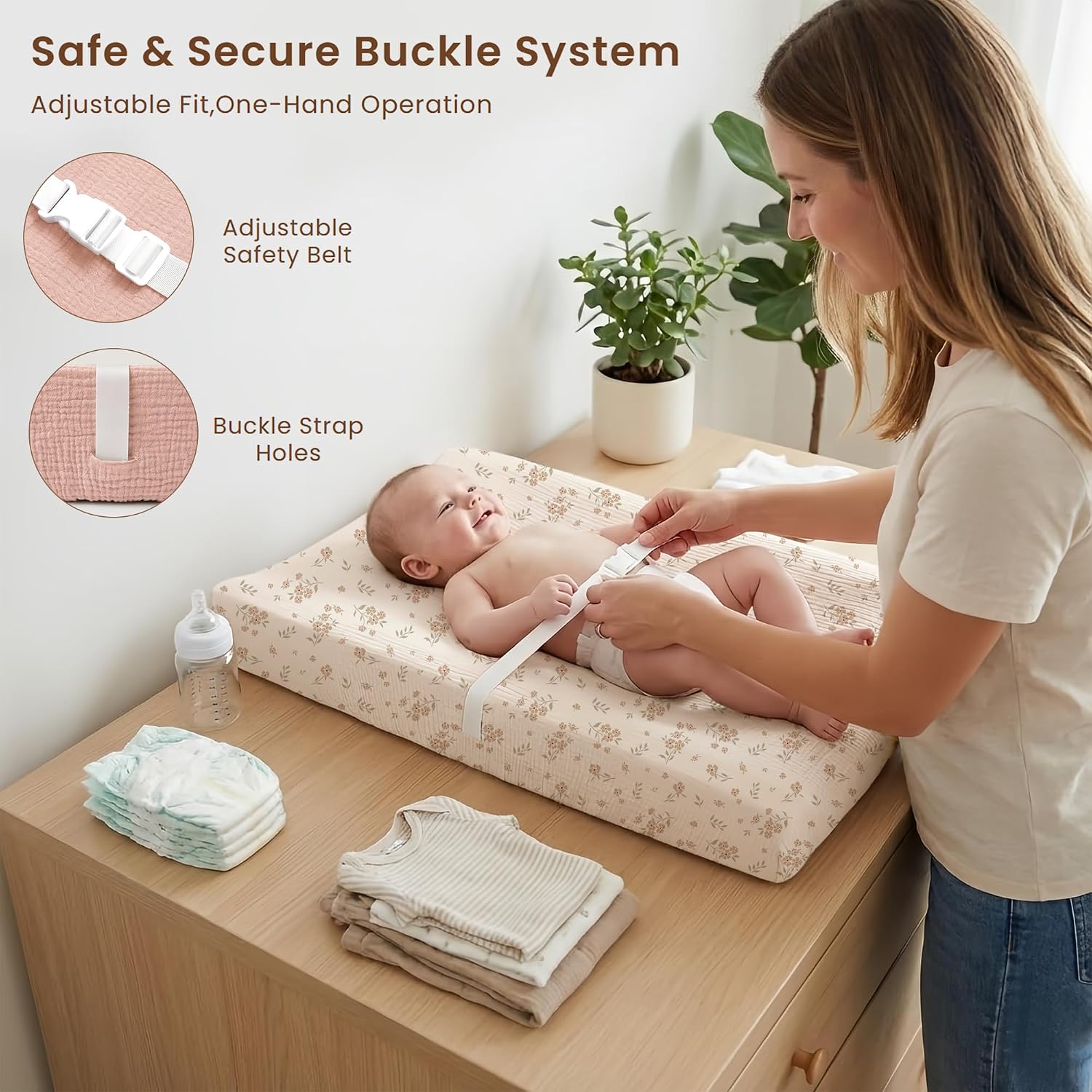 Konssy Baby Changing Pad Set with Waterproof Lining & 2 Pack Muslin Covers