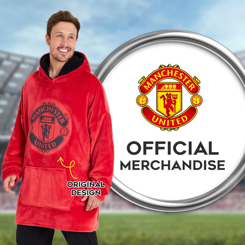 Manchester United F.C. Oversized Hoodie Blanket - Warm & Comfy for Men, Soft Fleece Football Hoodie