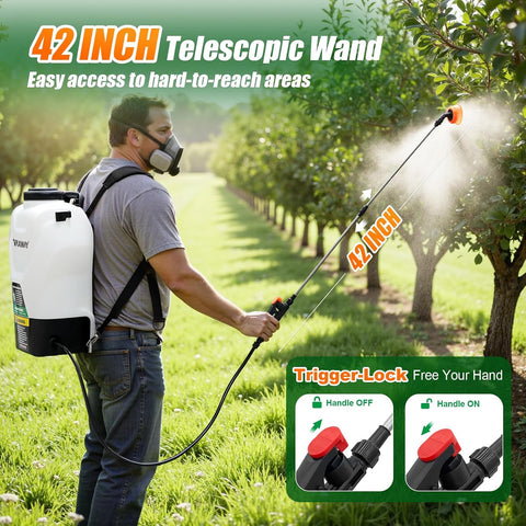 VAXMAY Backpack Sprayer 4.2 Gallon Battery Powered, 100 PSI Electric Garden Sprayer Works with Makita 18V Battery, Weed Lawn Yard Sprayer with 42" Telescopic Wand, 5 Nozzles, 2.5Ah Battery & Charger