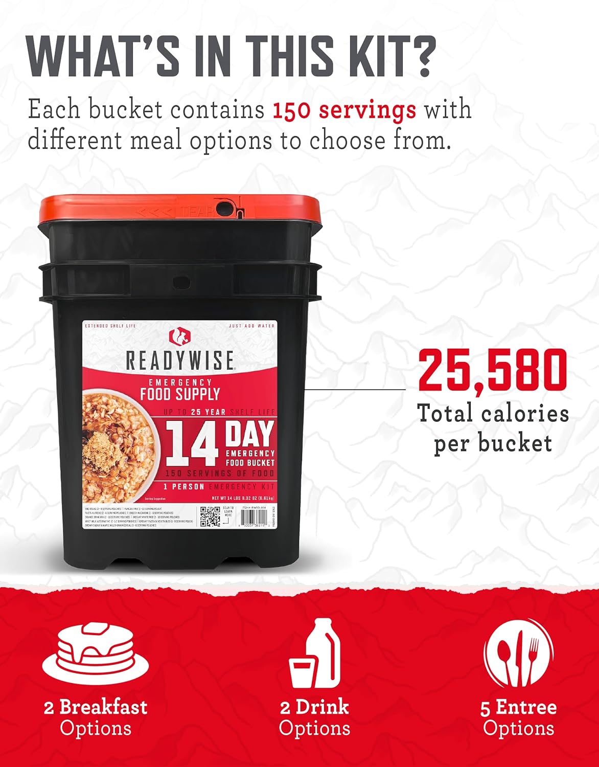 READYWISE Emergency Food Survival Supply 14 Day Bucket, 150 Servings