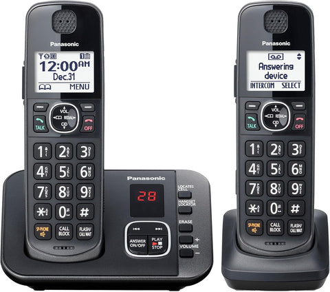 Panasonic DECT 6.0 Expandable System, Cordless Phones with Answering Machine and Call Blocking - 3 Cordless Phones 3 Handsets - KX-TGE633M (Metallic Black)