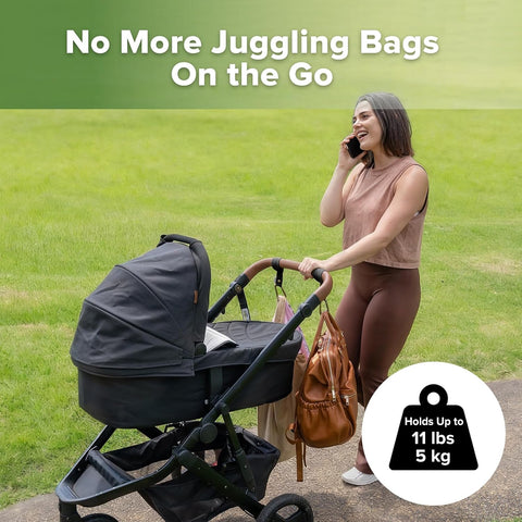 haakaa Baby Stroller Hooks for Bags, Black(2 Pack)- Simple to Use, Non-Slip