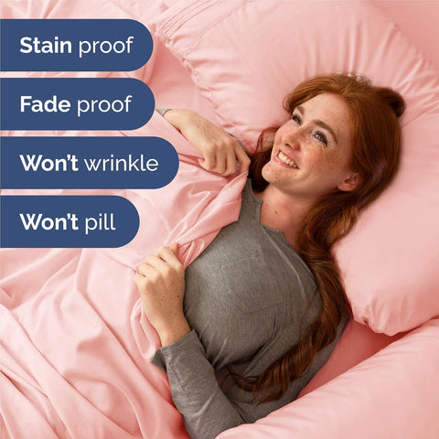 King Size 4 Piece Sheet Set - Comfy Breathable & Cooling Sheets - Baby Pink