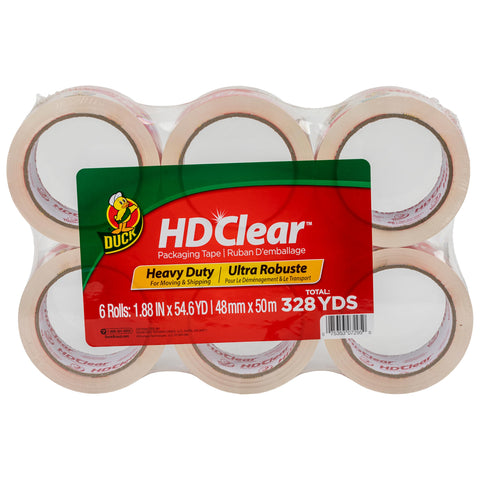 Duck HD Clear Packing Tape - 6 Rolls, 328 Yards Heavy Duty Packaging for Shipping, Mailing, Moving & Storage Clear, Strong Refills Boxes 1.88 In. x 54.6 Yd. (441962)