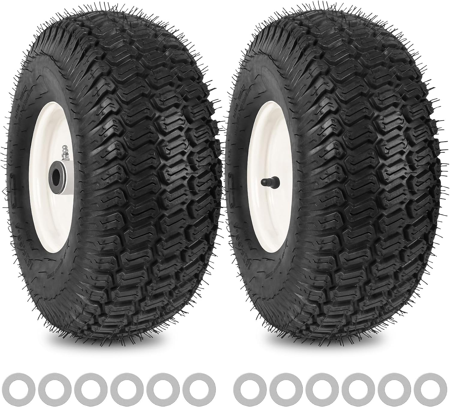 15x6.00-6nhs Lawn Mower Front Tire 4 Ply Tubeless 15x6x6 Lawn Mower 570 Lbs Tire and Wheel with 3/4" Bushing and 12 Spacers, Replacement for Garden Lawn Tractor Riding Lawn Mower, 2 Pack