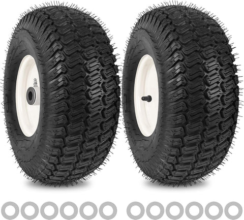 15x6.00-6nhs Lawn Mower Front Tire 4 Ply Tubeless 15x6x6 Lawn Mower 570 Lbs Tire and Wheel with 3/4" Bushing and 12 Spacers, Replacement for Garden Lawn Tractor Riding Lawn Mower, 2 Pack