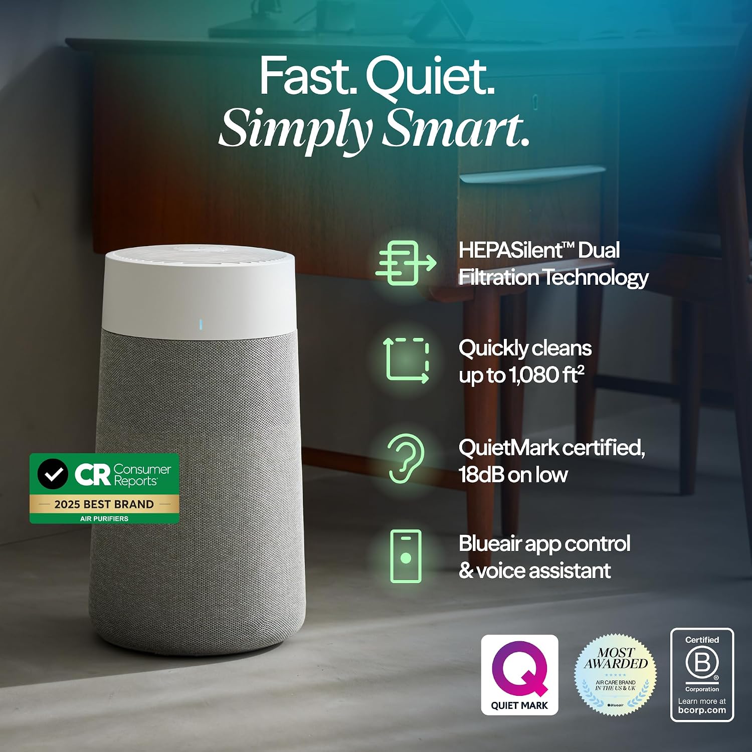 BLUEAIR Air Purifiers for Bedroom Office Pets up to 1,080 Ft², 411i Max 2PK